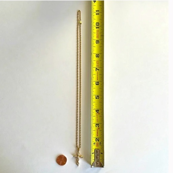 Crystal Cross Pendant on Gold Overlay 925 Sterling Silver Necklace - Picture 6 of 7